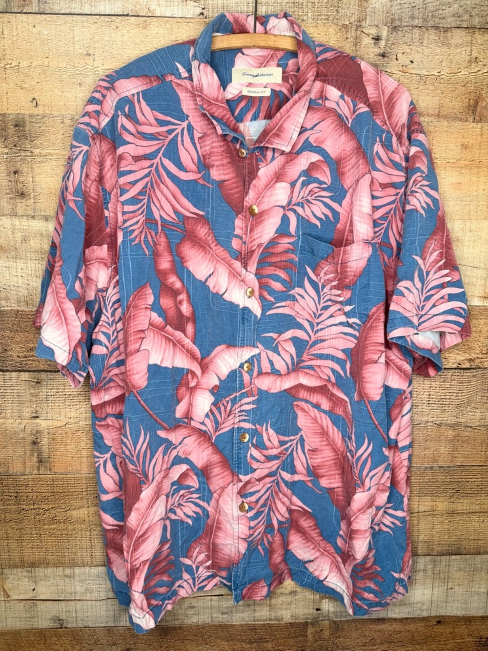 Tommy Bahama Mens collared button down 100% silk Blue Red Hawaiian shirt 3XL